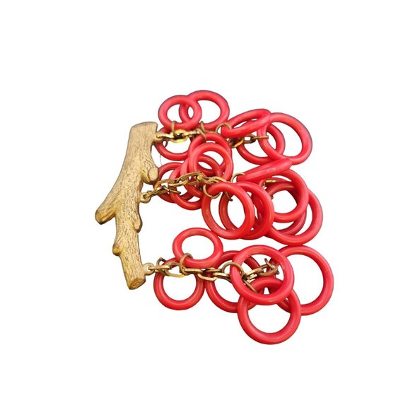 Vintage Plastic Faux Branch & Circle Dangling Brooch (A3945) - Picture 2 of 5